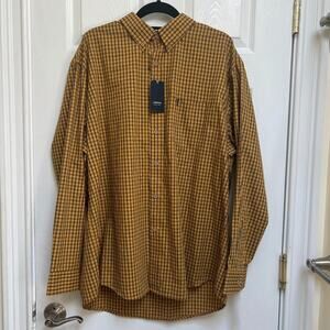 Arrow Yellow and Black 55% Cotton Plaid Button-down Collared Shirt